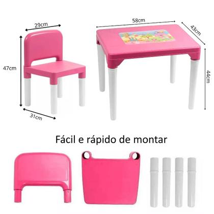 Imagem de Mesa com Cadeira para Meninas Rosa Princesas Monta e Desmonta Até 15kg Styll