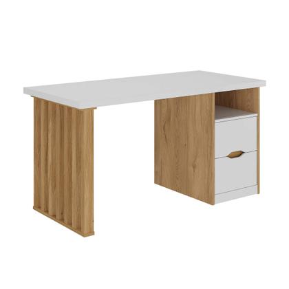 Imagem de Mesa Com Pés Ripados e 2 Gavetas Artany Florence Cor Olmo com Branco
