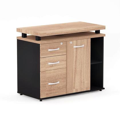 Imagem de Mesa Complemento Com Armário Aparador 03 Gavetas PE 40 Pandin Noce Naturale e Preto