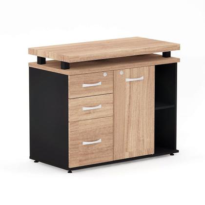 Imagem de Mesa Complemento Com Armário Aparador 03 Gavetas PE 40 Pandin Noce Naturale e Preto