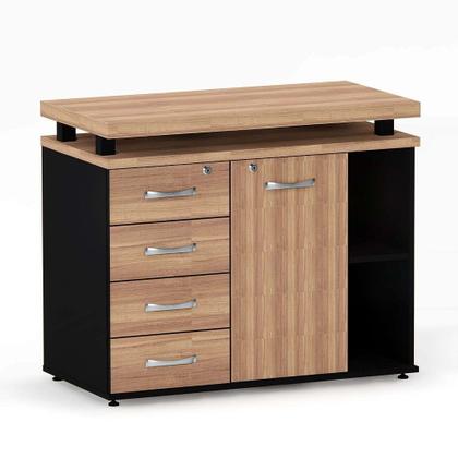 Imagem de Mesa Complemento Com Armário Aparador 04 Gavetas PE 40 Pandin Noce Naturale e Preto