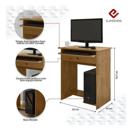Imagem de Mesa Computador Prática com Gaveta 65x45cm EJ Móveis