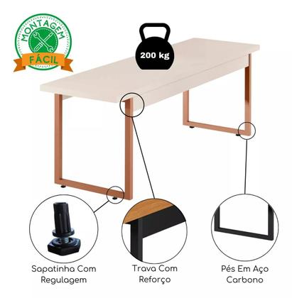 Imagem de Mesa Cozinha 2 Bancos Industrial Retangular 120x80 Pé Metal