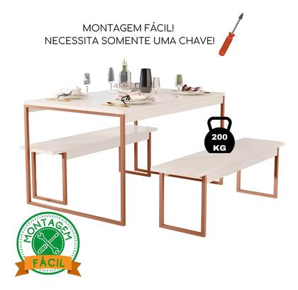 Imagem de Mesa Cozinha 2 Bancos Industrial Retangular 120x80 Pé Metal