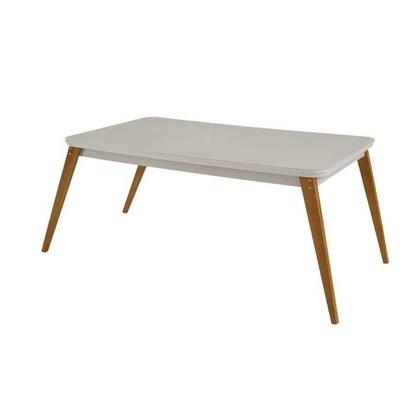 Imagem de Mesa Cozinha Havana c/ Tampo Madeirado c/ Vidro Canto Curvo 120x80cm e 4 Cadeiras Dakota Madeira Maciça Naturale/Off White - Capuccino/Suede Marrom-Ru