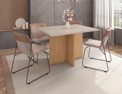 Imagem de Mesa Cozinha Retangular para Sala Jantar Madeira Com Tampo em Vidro Temperado para 4 Cadeiras Paris 1200x900 Casa D - Offwhite/Noce