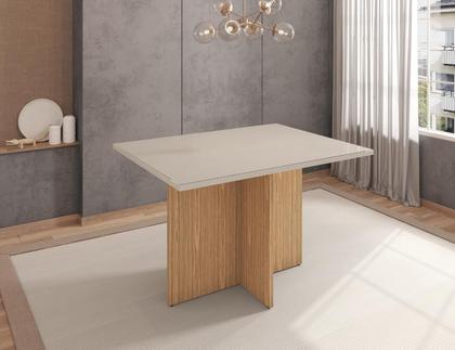 Imagem de Mesa Cozinha Retangular para Sala Jantar Madeira Com Tampo em Vidro Temperado para 4 Cadeiras Paris 1200x900 Casa D - Offwhite/Noce