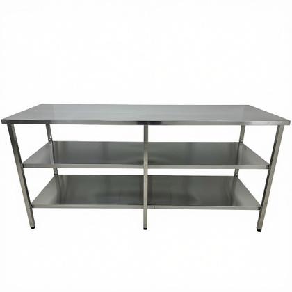 Imagem de Mesa de Aço Inox Industrial 140x60x90 cm com 2 Prateleiras Plano Liso Nortinox