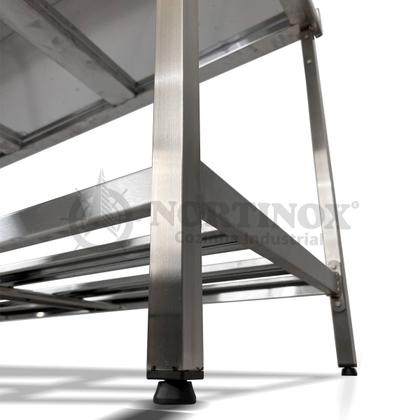 Imagem de Mesa de Aço Inox Industrial 180x70x90 cm com Espelho e 1 Prateleira Fenestrada Nortinox