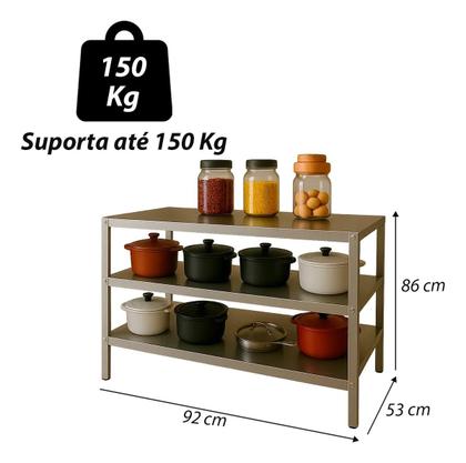 Imagem de Mesa de Aço Inox Industrial com Prateleiras para Cozinha Profissional