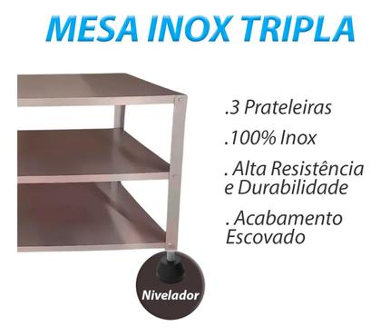 Imagem de Mesa de Aço Inox Industrial com Prateleiras para Cozinha Profissional