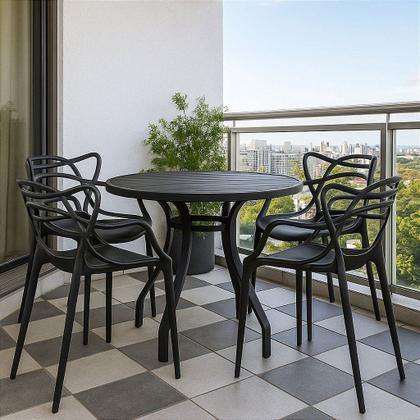 Imagem de Mesa De Alumínio 90cm Com 4 Cadeiras Alegra Polipropileno Resistente