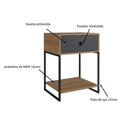 Imagem de Mesa de Apoio Cabeceira com 1 Gaveta P1026 Mel Grafite