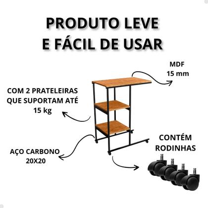 Mesa de Apoio Lateral Auxiliar Carrinho com Rodinhas Mesinha Apoio de Notebook Cama Sofá Ferro e MDF - Steel Mobile Imagem de Mesa de Apoio Lateral Auxiliar Carrinho com Rodinhas Mesinha Apoio de Notebook Cama Sofá Ferro e MDF