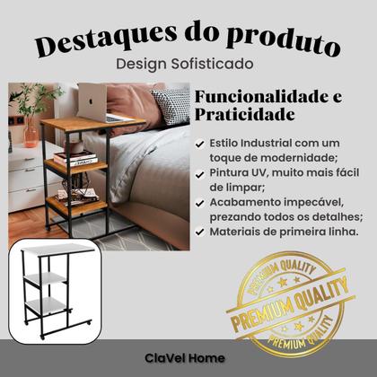 Mesa de Apoio Lateral Auxiliar Carrinho com Rodinhas Mesinha Apoio de Notebook Cama Sofá Ferro e MDF - Steel Mobile Imagem de Mesa de Apoio Lateral Auxiliar Carrinho com Rodinhas Mesinha Apoio de Notebook Cama Sofá Ferro e MDF