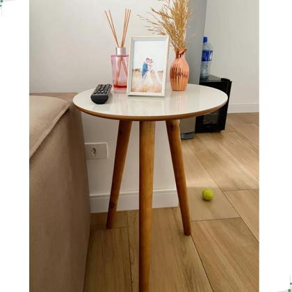 Imagem de Mesa De Apoio Lateral Canto Redonda Decoração Sala Pé Palito