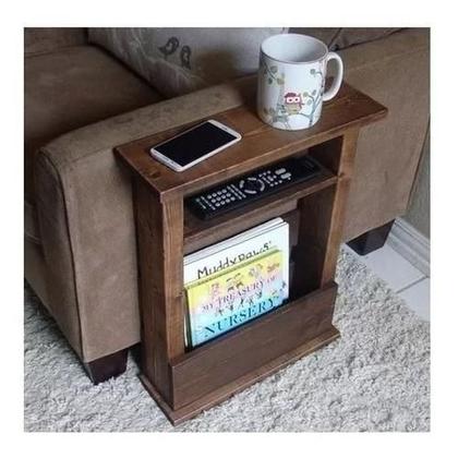 Imagem de Mesa De Apoio Lateral De Sofá Com Revisteiro Cor Imbuia