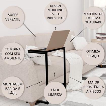 Imagem de Mesa De Apoio Lateral Encaixe Braço Sofá Cama Até 20kg Madeira Aço Vintage