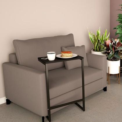 Imagem de Mesa De Apoio Lateral Encaixe Braço Sofá Cama Até 20kg Madeira Aço Vintage