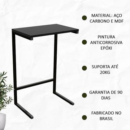 Imagem de Mesa De Apoio Lateral Encaixe Braço Sofá Cama Até 20kg Madeira Aço Vintage