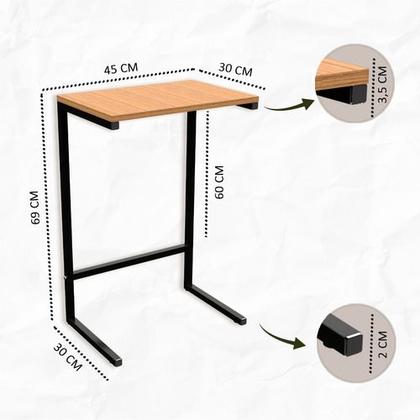 Imagem de Mesa De Apoio Lateral Encaixe Braço Sofá Cama Até 20kg Madeira Aço Vintage