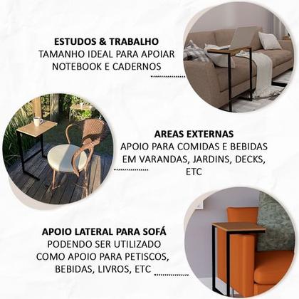 Imagem de Mesa De Apoio Lateral Encaixe Braço Sofá Cama Até 20kg Madeira Aço Vintage
