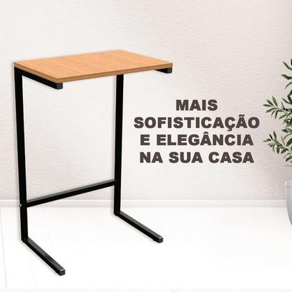 Imagem de Mesa De Apoio Lateral Encaixe Braço Sofá Cama Até 20kg Madeira Aço Vintage