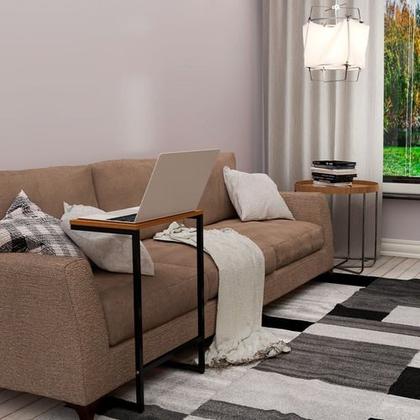 Imagem de Mesa De Apoio Lateral Encaixe Braço Sofá Cama Até 20kg Madeira Aço Vintage