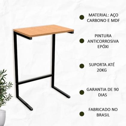 Imagem de Mesa De Apoio Lateral Encaixe Braço Sofá Cama Até 20kg Madeira Aço Vintage