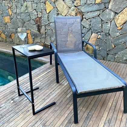 Imagem de Mesa De Apoio Lateral Encaixe Braço Sofá Cama Até 20kg Madeira Aço Vintage