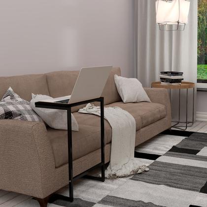 Imagem de Mesa De Apoio Lateral Encaixe Braço Sofá Cama Até 20kg Madeira Aço Vintage