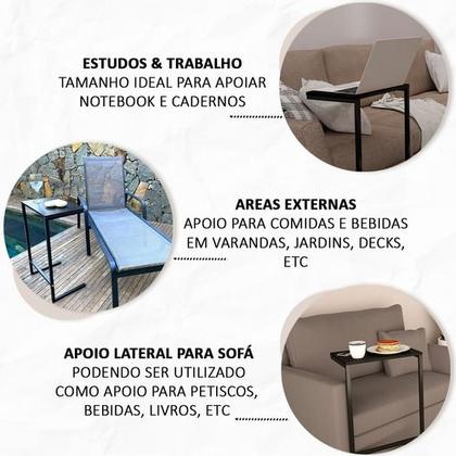 Imagem de Mesa De Apoio Lateral Encaixe Braço Sofá Cama Até 20kg Madeira Aço Vintage