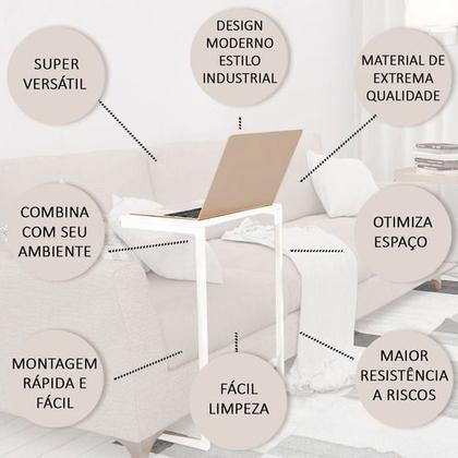 Imagem de Mesa De Apoio Lateral Encaixe Braço Sofá Cama Até 20kg Madeira Aço Vintage