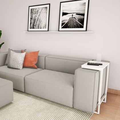 Imagem de Mesa De Apoio Lateral Encaixe Braço Sofá Cama Até 20kg Madeira Aço Vintage