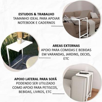 Imagem de Mesa De Apoio Lateral Encaixe Braço Sofá Cama Até 20kg Madeira Aço Vintage