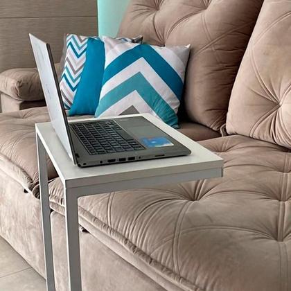 Imagem de Mesa De Apoio Lateral Encaixe Braço Sofá Cama Até 20kg Madeira Aço Vintage