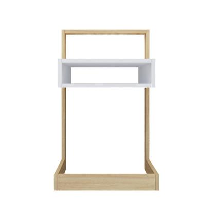 Imagem de Mesa de apoio lateral na cor branca com detalhe amadeirado