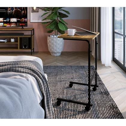 Imagem de Mesa De Apoio Lateral Para Notebook Com Rodizios Preto Noce Oro PP Milani Store