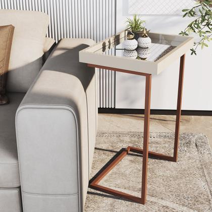 Imagem de Mesa De Apoio Lateral Para Sofa 4774 Perola/ Bronze