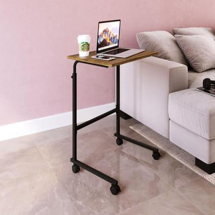 Imagem de Mesa De Apoio Lateral Sofa Ajustável Preto e Noce Oro Industrial Mesinha Auxiliar Placa e Ponto