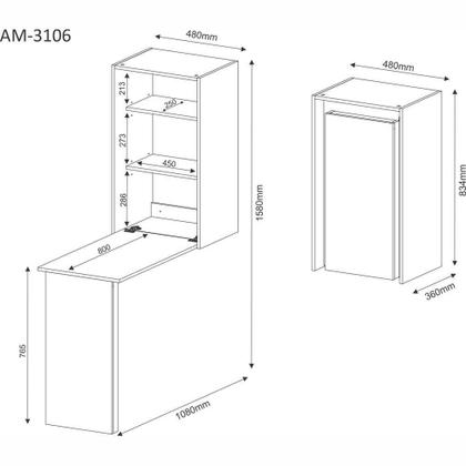 Imagem de Mesa de Apoio Retrátil Multiuso Branca AM3106 Tecnomóbili
