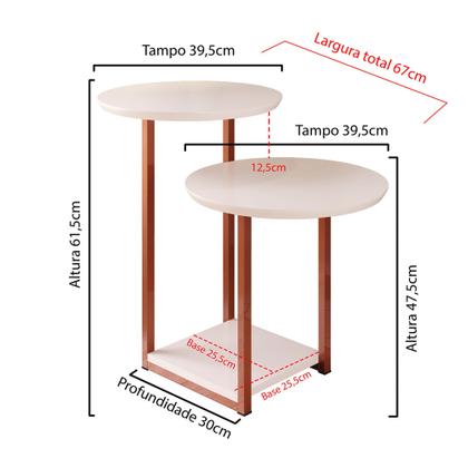 Imagem de Mesa De Apoio Sala Alta Redonda Quadrada Lateral De Cama Cor Off White/rosê Gold