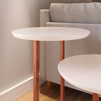 Imagem de Mesa De Apoio Sala Alta Redonda Quadrada Lateral De Cama Cor Off White/rosê Gold
