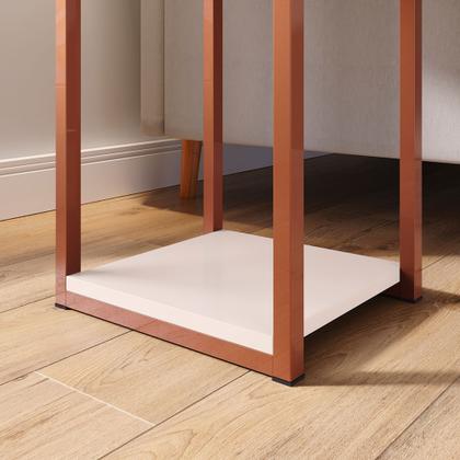 Imagem de Mesa De Apoio Sala Alta Redonda Quadrada Lateral De Cama Cor Off White/rosê Gold