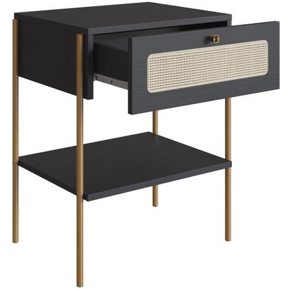 Imagem de Mesa de Cabeceira 01 Gaveta com Telinha Industrial Indy A03 Nero Dourado - Lyam Decor