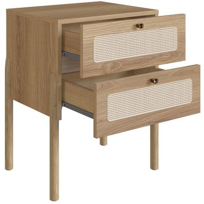 Imagem de Mesa de Cabeceira 02 Gavetas com Telinha Pés Madeira Moss A03 Hanover Roble - Lyam Decor