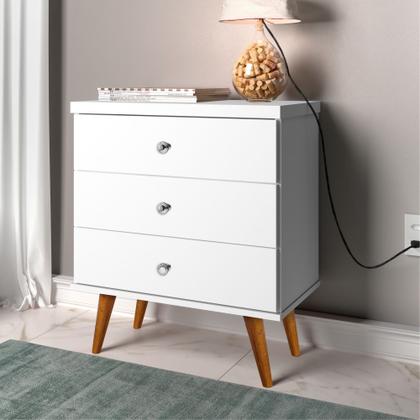 Imagem de Mesa de Cabeceira 03 Gavetas Status J&A Móveis  Branco Brilho