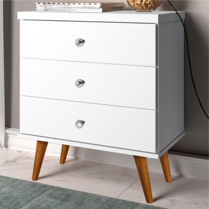 Imagem de Mesa de Cabeceira 03 Gavetas Status J&A Móveis  Branco Brilho