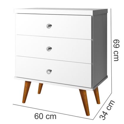 Imagem de Mesa de Cabeceira 03 Gavetas Status J&A Móveis  Branco Brilho