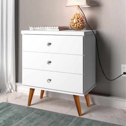 Imagem de Mesa de Cabeceira 03 Gavetas Status J&A Móveis  Branco Brilho